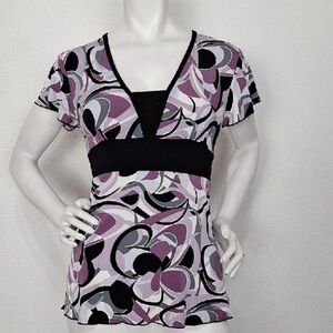 Bebe Y2K NEW Black & Purple Abstract Print Streetwear Festival Top Size S
